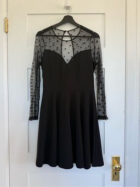 Black Polka Dot Mesh Yoke Long Sleeve Dress